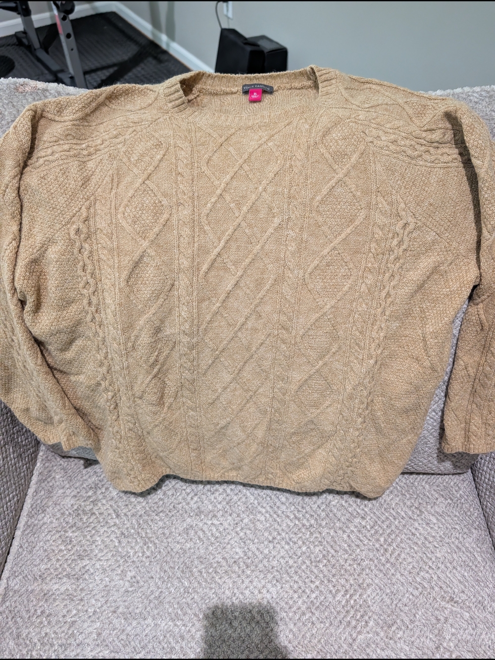 Vince Camuto Tan Cable Knit Crewneck Sweater